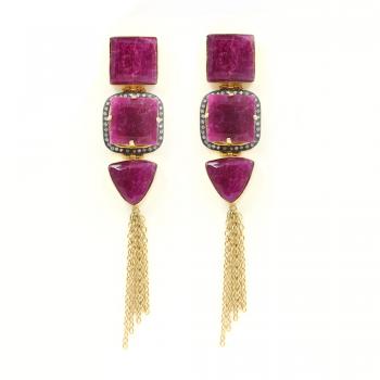 Handmade Nickel Free Gold Plated High Fashion Designer Ethnic Earring With Dyed Ruby  stone Seated